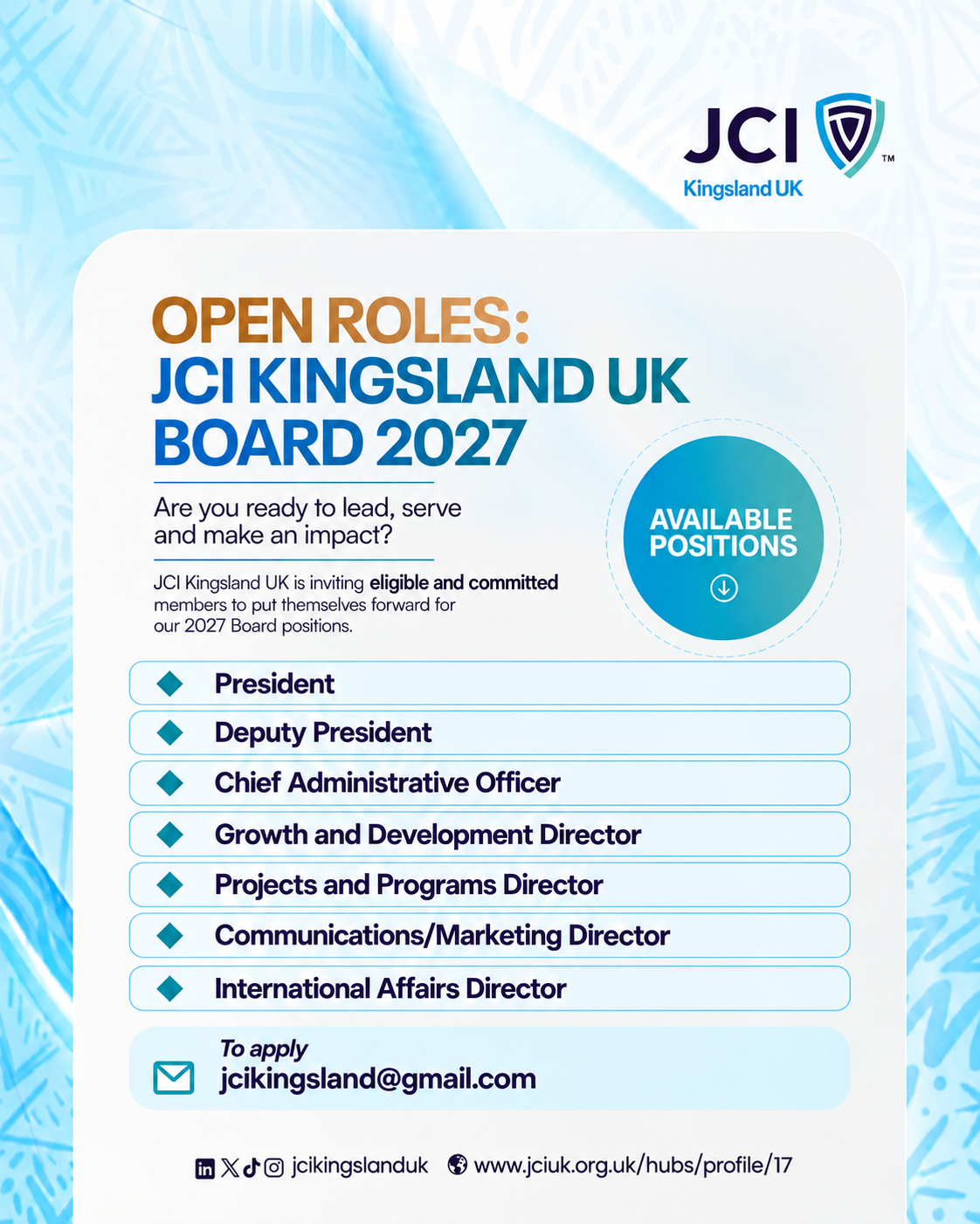 JOIN THE JCI KINGSLAND UK BOARD 2027 Image